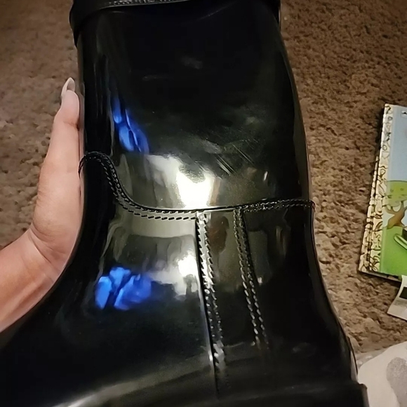 Coach Boots Tara Tall Black Gloss Rubber Rain Boots Size 8 - Picture 16 of 16
